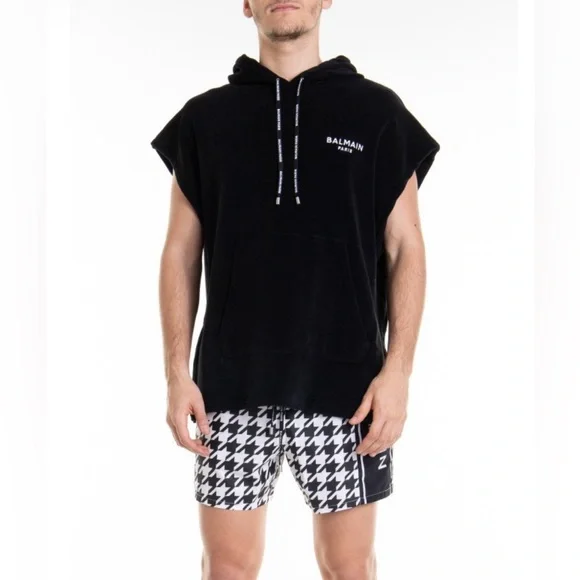 BALMAIN***Black Terry Men’s Sleeveless Hoodie***Medium***$890 - Picture 2 of 8